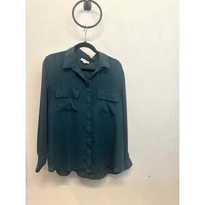 LOFT Women’s Button-Down Shirt XL Blue Green Long Sleeve